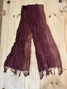 Women's Crinkled Burgundy Wrap Scarf with Fringed Ends